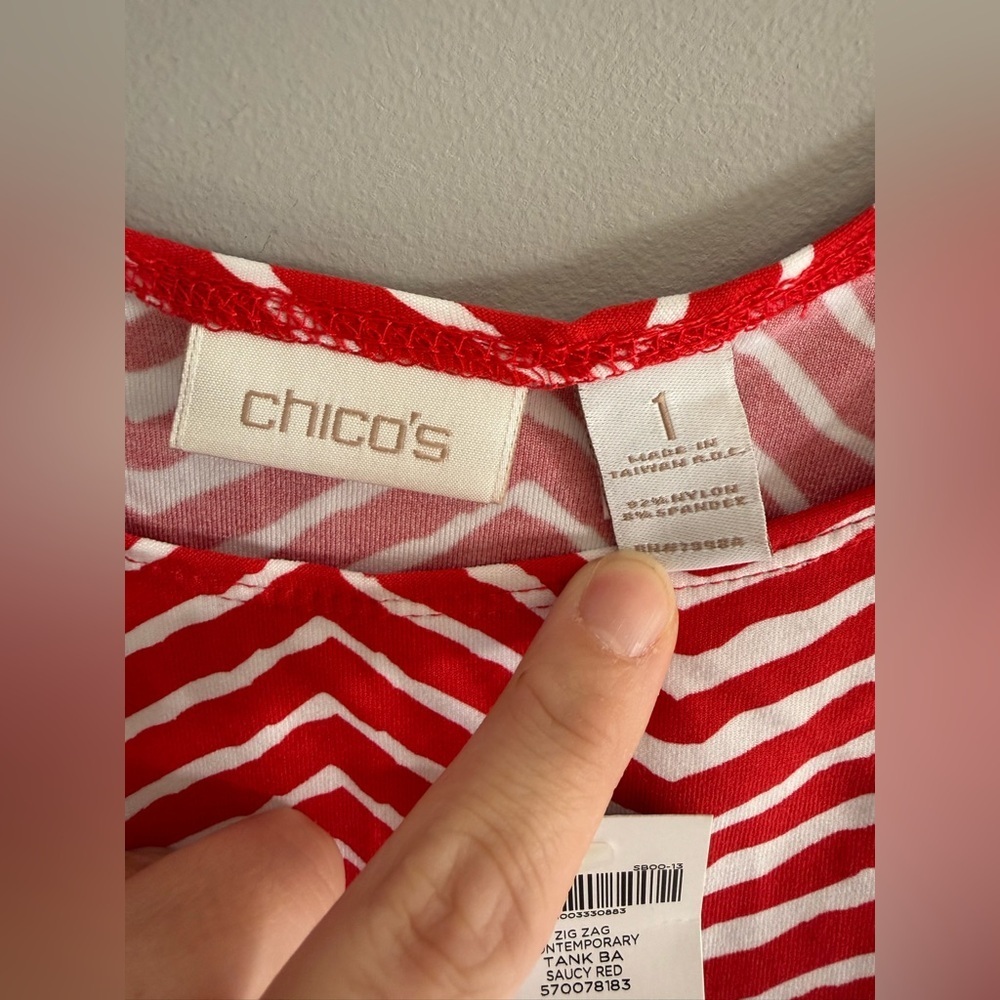 Chicos Red Chevron Zig Zag Contemporary Tank Top Womens SZ 1 New Casual Summer - Picture 3 of 8